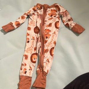 Little one shop newborn onesie with fold over hands and feet. bamboo